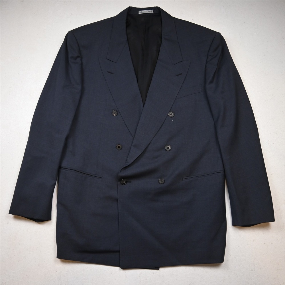 Vtg Italy‎ Belvest Double Breasted 44R Blue 100% Wool Blazer Jacket Sport Coat